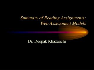 Summary of Reading Assignments: Web Assessment Models
