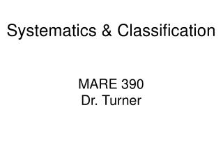 Systematics &amp; Classification MARE 390 Dr. Turner