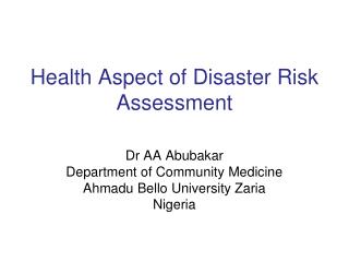 Health Aspect of Disaster Risk Assessment