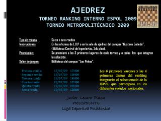 AJEDREZ TORNEO RANKING INTERNO ESPOL 2009 TORNEO METROPOLITÉCNICO 2009