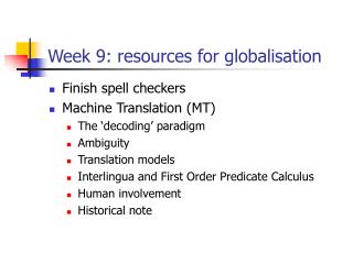 Week 9: resources for globalisation