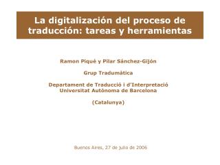 La digitalización del proceso de traducción: tareas y herramientas