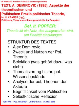 TEXT: A. DEMIROVIC (1995), Aspekte der theoretischen und Politischen Praxis politischer Theorie,