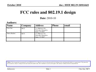 FCC rules and 802.19.1 design