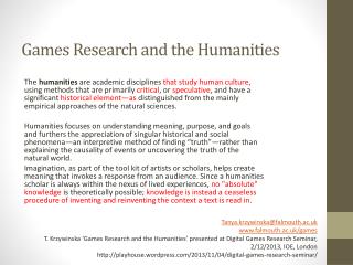 Games Research and the Humanities