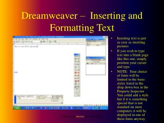 Dreamweaver – Inserting and Formatting Text