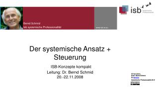 Der systemische Ansatz + Steuerung ISB-Konzepte kompakt Leitung: Dr. Bernd Schmid 20.-22.11.2008