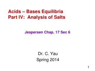 Acids – Bases Equilibria Part IV: Analysis of Salts