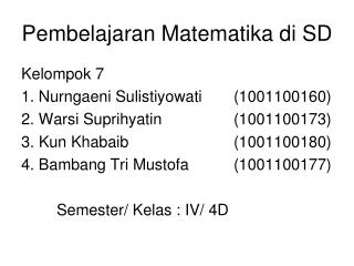 Pembelajaran Matematika di SD