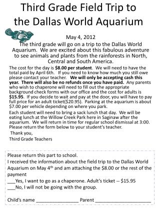 Third Grade Field Trip to the Dallas World Aquarium