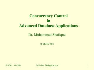 Concurrency Control in Advanced Database Applications