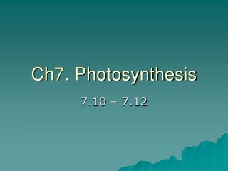 Ch7. Photosynthesis