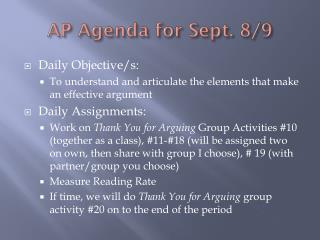 AP Agenda for Sept. 8/9