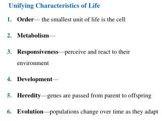 Unifying Characteristics of Life