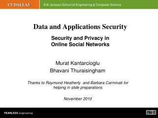 Data and Applications Security Security and Privacy in Online Social Networks