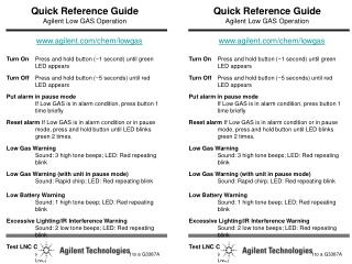 Quick Reference Guide Agilent Low GAS Operation