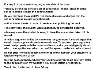 For any 2 of these scenarios, argue one side of the case.
