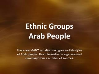 Ethnic Groups Arab People