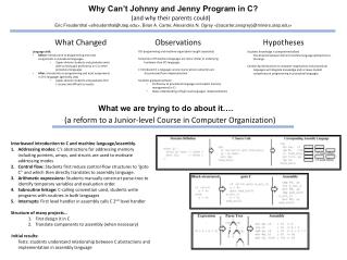 Why Can’t Johnny and Jenny Program in C?