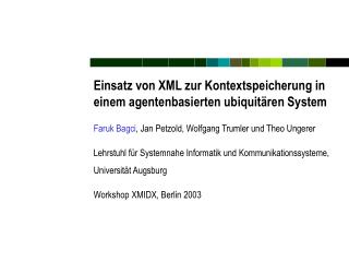 Einsatz von XML zur Kontextspeicherung in einem agentenbasierten ubiquitären System