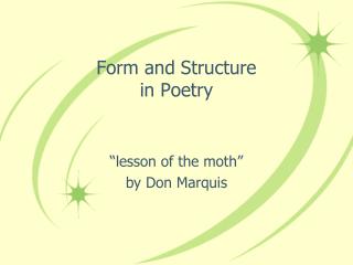 Form and Structure in Poetry
