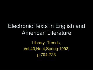 Electronic Texts in English and American Literature