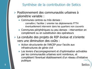 Synthèse de la contribution de Setics