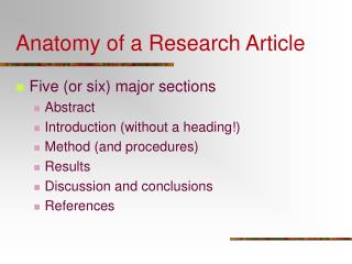 Anatomy of a Research Article