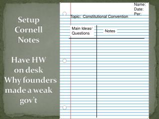 Setup Cornell Notes Have HW on desk Why founders made a weak gov’t