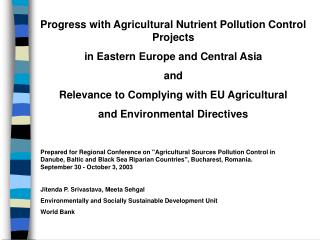 Progress with Agricultural Nutrient Pollution Control Projects in Eastern Europe and Central Asia