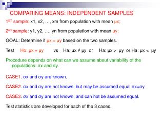 COMPARING MEANS: INDEPENDENT SAMPLES