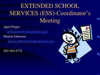 EXTENDED SCHOOL SERVICES (ESS)-Coordinator’s Meeting