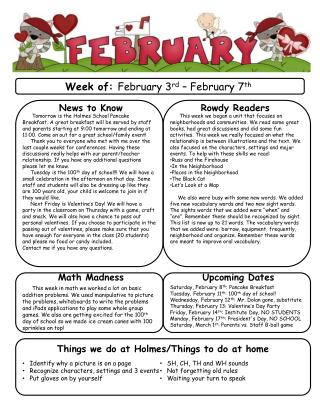 Week of: February 3 rd – February 7 th