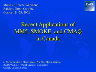 Models-3 Users’ Workshop Raleigh, North Carolina October 21-23, 2002