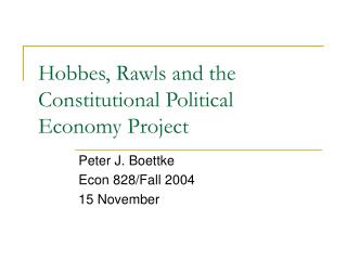 Hobbes, Rawls and the Constitutional Political Economy Project