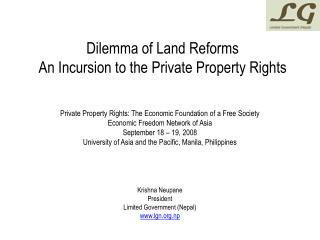 Dilemma of Land Reforms An Incursion to the Private Property Rights
