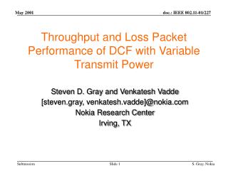 Throughput and Loss Packet Performance of DCF with Variable Transmit Power