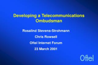 Developing a Telecommunications Ombudsman