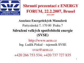 Shrnutí prezentací z ENERGY FORUM, 22.2.2007, Brusel 08.03.2007