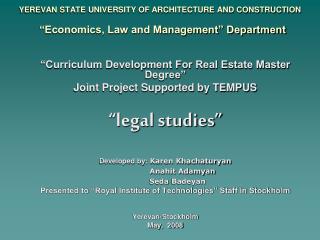 YEREVAN STATE UNIVERSITY OF ARCHITECTURE AND CONSTRUCTION