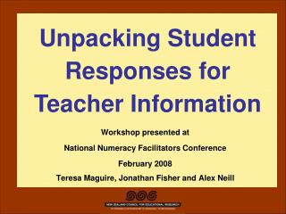 Workshop presented at National Numeracy Facilitators Conference February 2008