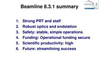 Beamline 8.3.1 summary