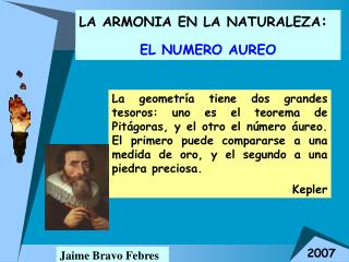 LA ARMONIA EN LA NATURALEZA : EL NUMERO AUREO