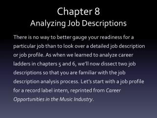 Chapter 8 Analyzing Job Descriptions