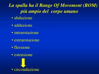 La spalla ha il Range Of Movement (ROM) più ampio del corpo umano