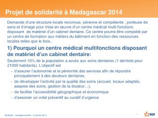 Projet de solidarité à Madagascar 2014