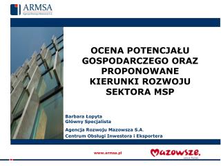 OCENA POTENCJAŁU GOSPODARCZEGO ORAZ PROPONOWANE KIERUNKI ROZWOJU SEKTORA MSP