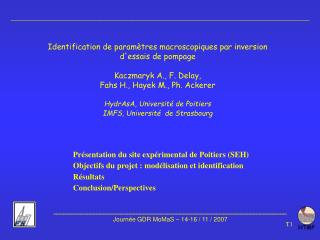 Identification de paramètres macroscopiques par inversion d'essais de pompage