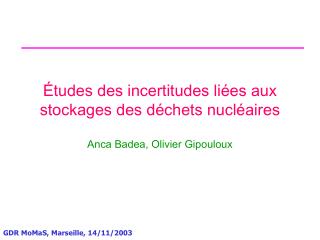 Études des incertitudes liées aux stockages des déchets nucléaires