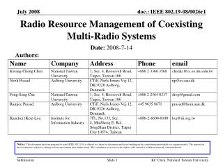 Radio Resource Management of Coexisting Multi-Radio Systems